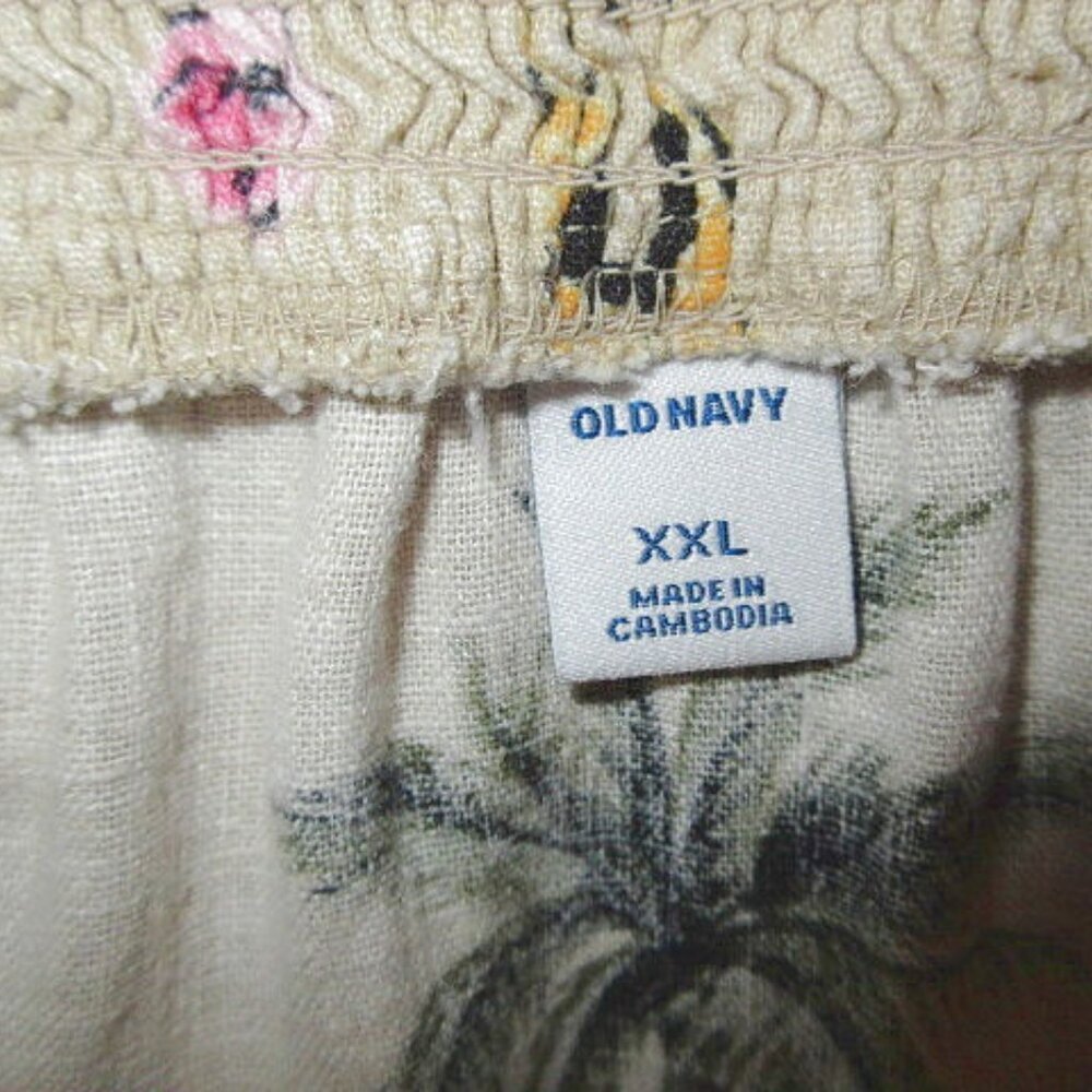 Old Navy Shirt Dress Size XXL Linen Blend Midi Smocked Sleeveless Safari Animals - Picture 4 of 9